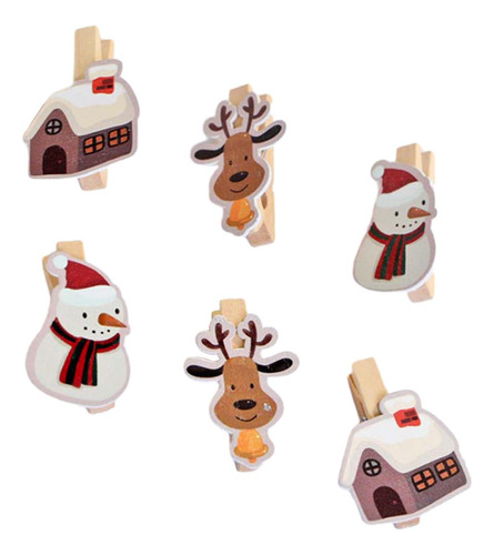 4 X 6 Piezas Clips De Madera Navideños Clips Lindos Para