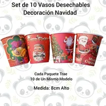Comprar Set De 10 Vasos Desechables Cartón Motivo Navidad Navideño 