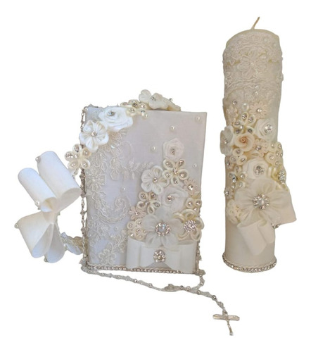 Set Vela, Biblia, Tocado Y Rosario Primera Comunión Mod0546
