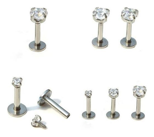 Piercing Tragus Flat Helix Labret, Prateado, 2 mm/8 mm