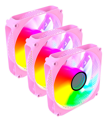 Ventoinha (kit 3 Fan), Candy, 120mm, Led Rgb, 4 Pinos, Rosa