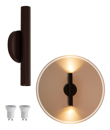 Arandela Tubo Cilindro 30cm 2 Fachos + 2 Led Mr11 St2773 Estrutura Marrom - Branco Frio