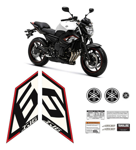 Kit Adesivos Moto Yamaha Xj6 2015 Faixa Do Tanque + Emblemas Cor Vermelho