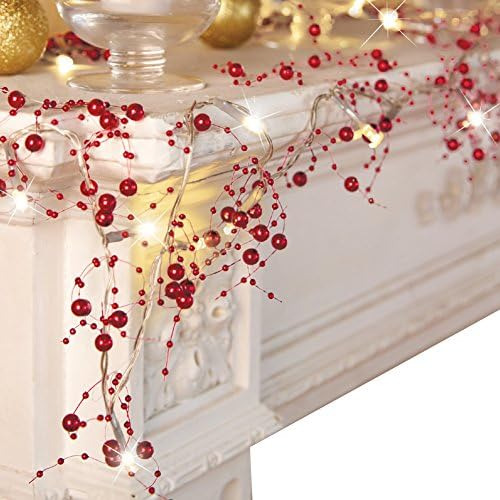 Festive Guirnalda Berry Beaded Iluminado Dia Festivo Rojo