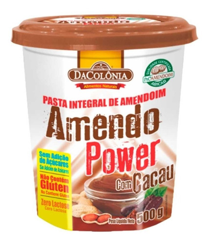 Pasta De Amendoim Integral Com Cacau Amendo Power 500g