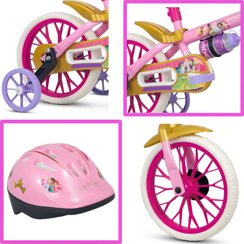 Bicicleta E Capacete Infantil Nathor Aro 12 Princesas