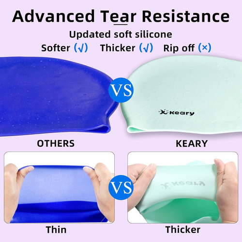 Keary 2 Pack Gorro De Baño De Silicona Para Pelo Largo...