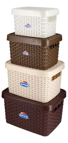 Caja Cesto Organizador Rattan N°3 Atma 28 Cm. X 20 Cm. X 21 