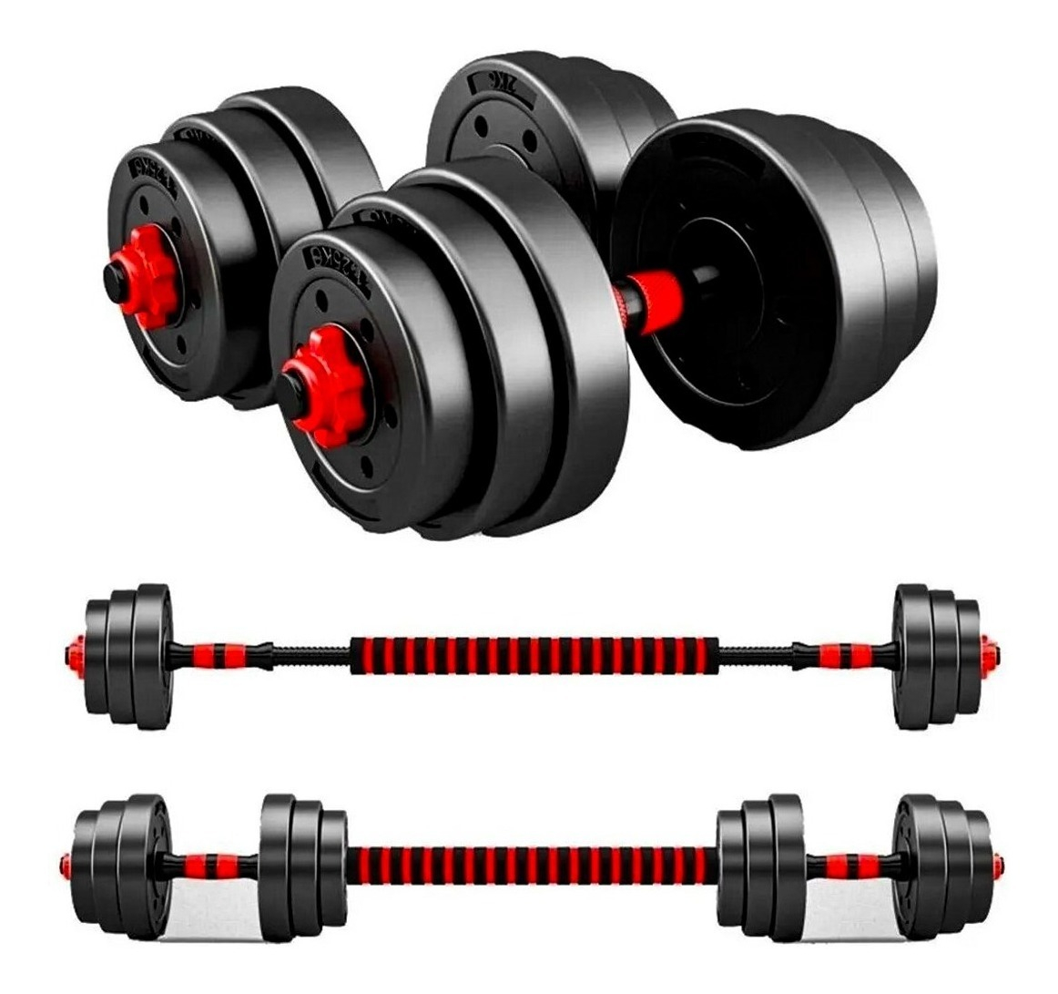 Set 2 De Mancuernas Ajustable De 15kg Con Unión Extensor Color Rojo