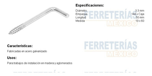 Imagen 2 de 5 de Alcayata Roscada 19 X 60 Fiero 44987