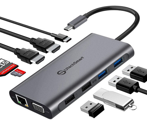 Utechsmart - Hub Usb C De Triple Pantalla Usb Tipo C Con 2 H