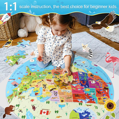Puzzle Digobay, 70 Piezas, Mapa De Ee. Uu., Para Niños De 4