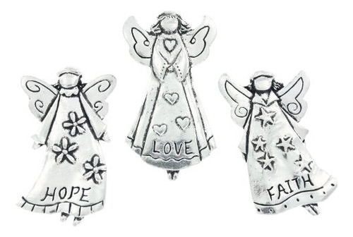 Faith Love Hope Angels - Juego De 3 Imanes De Peltre Con Caj