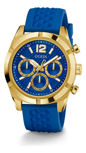 Reloj Guess Resistance Hombre Caballero Correa Azul Bisel Dorado Fondo Azul
