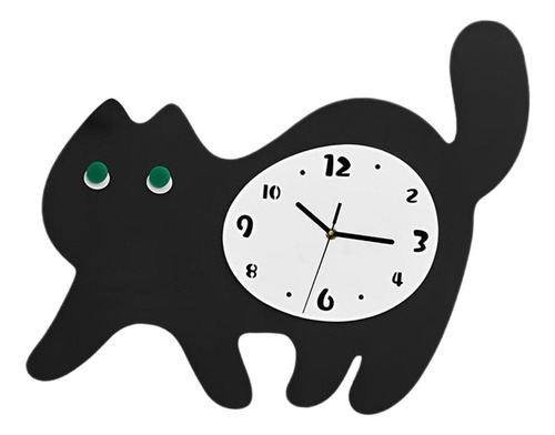 Reloj De Pared Con Forma De Gato, Bonito , Creativo, Negro