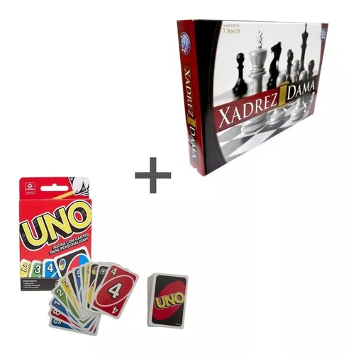 Kit Jogos De Tabuleiro Xadrez/dama + Jogo De Cartas Uno