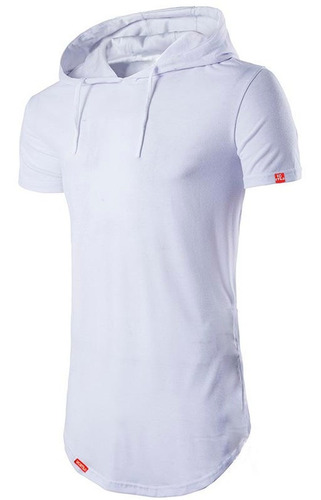 Camisa Camiseta Academia Longline Com Capuz Básica Algodão