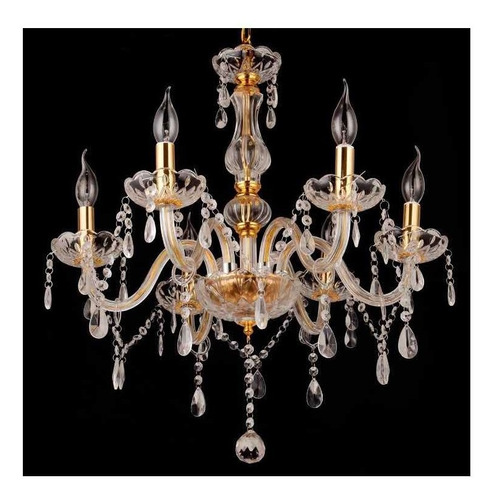 Lámpara De Techo De Cristal 6 Brazos Gold Candil Candelabro
