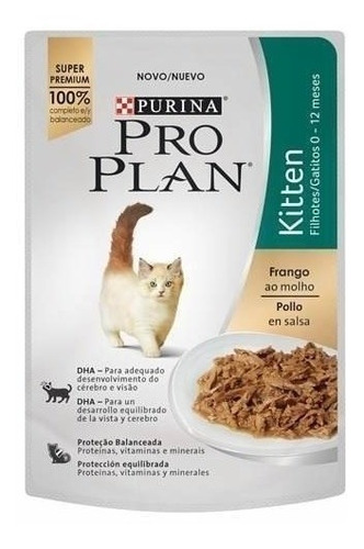 Imagem 1 de 1 de Alimento Pro Plan Optistart Kitten para gato desde cedo sabor frango ao molho em saco de 85g