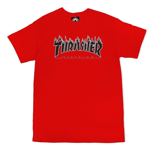 Remera Thrasher Modelo Flame Patriot 2 Rojo Negro Estampada