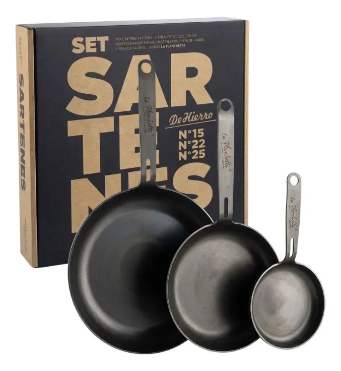 Sartenes de hierro La Planchetta 25 y 22 + provoletera