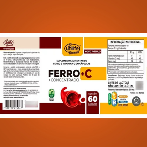 Ferro Com Vitamina C 60 Cápsulas - Unilife