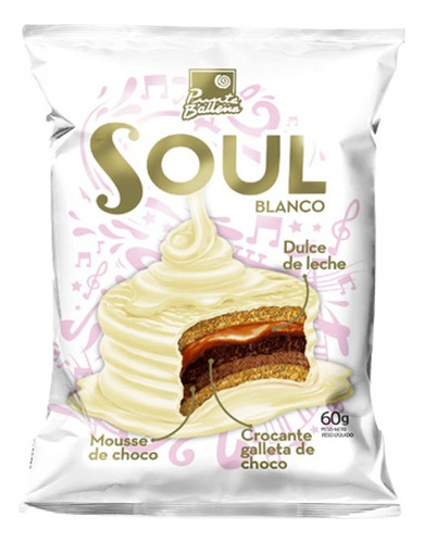 Alfajor Soul Relleno De Dulce De Leche Y Mousse 60gr Packx12