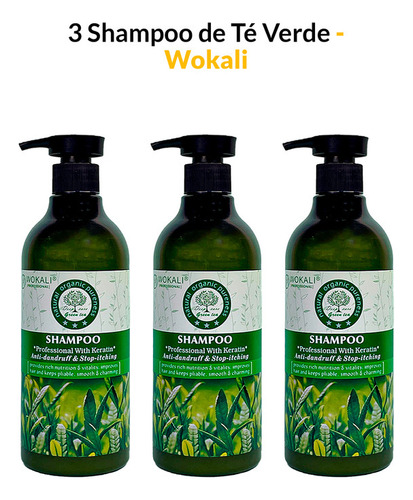 3 Shampoo De Té Verde 550ml - Wokali
