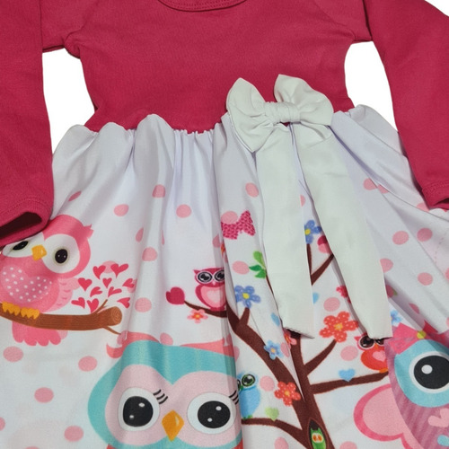 Imagem 2 de 3 de Vestido Infantil Inverno Corujinha Manga Longa Coruja Fab2