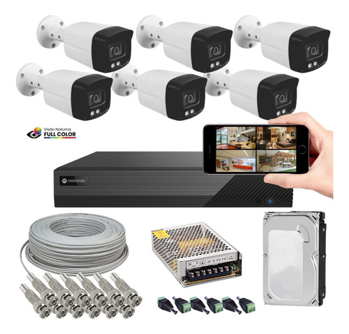 Kit 6 Câmeras Analógica 4in1 Full Color Dvr Motorola Hd500gb