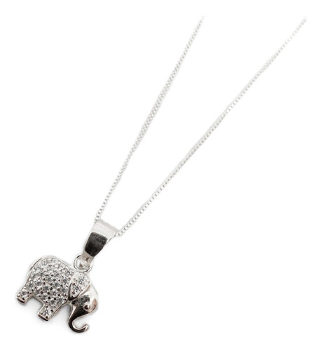 Collar Cadena 45/50cm + Dije Cristal Elefante Plata 925