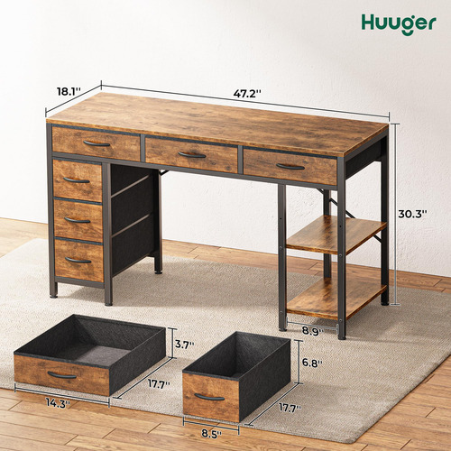 Huuger Escritorio Para Computadora Con 6 Cajones Escritorio Marrón (rustic Brown)