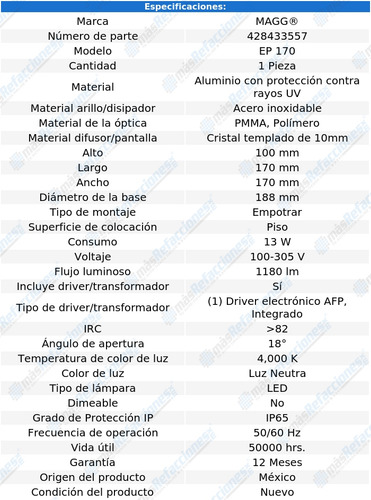 Lámpara Piso Ep 170 18° L7330-9i3 Magg