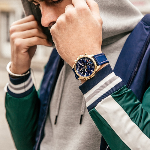 Relógio Bulova Masculino Marine Star 97b168 Dourado Azul