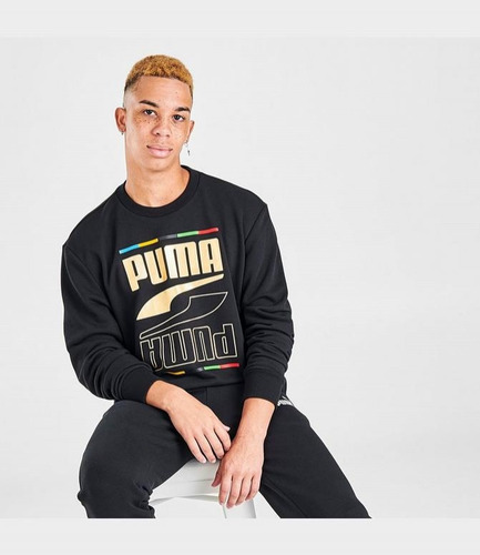 Buzo Puma Moda Hombre Rebel Crew 5 Continents Negro - Menpi