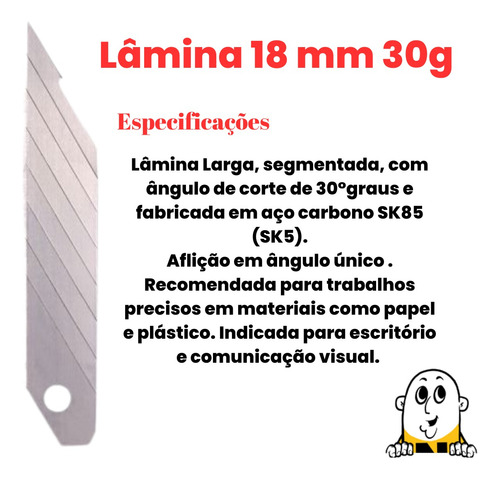 Lâmina Larga 30 Graus 18mm Kit Profissional Com 100 Peças