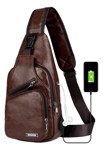 Peicees Bolso Bandolera De Cuero Para Hombre, Bolsa De Pech. Color Café Oscuro