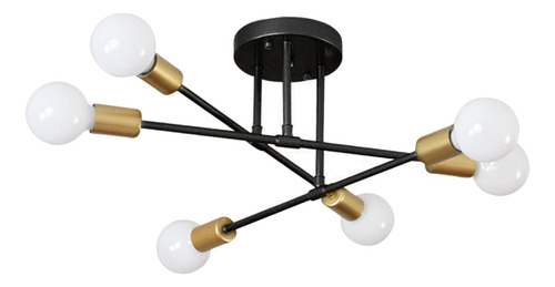 Lámpara De Techo De Hierro Con 6 Candelabros Negro Dorado