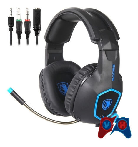 Auricular Sades Sa-818 Gaming 3.5mm Ps4 Xbox Pc Color Azul/Negro