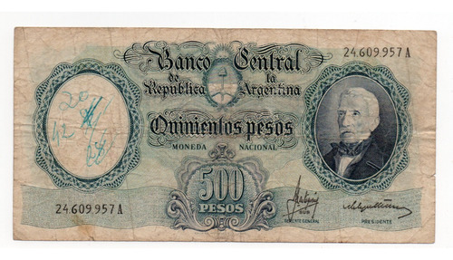 Billete Argentina 500 Pesos Moneda Nacional Bottero 2120