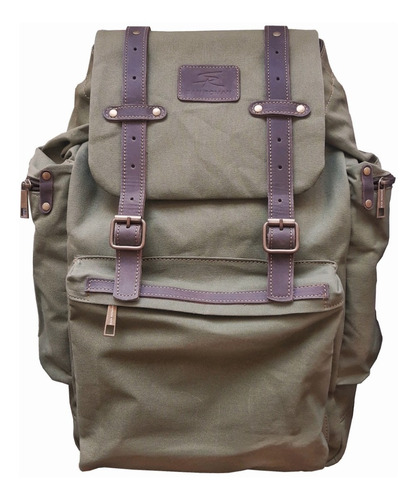 Imagen 1 de 9 de Mochila Lona Imper Algodon 25 L. Cuero Resistente San Roman