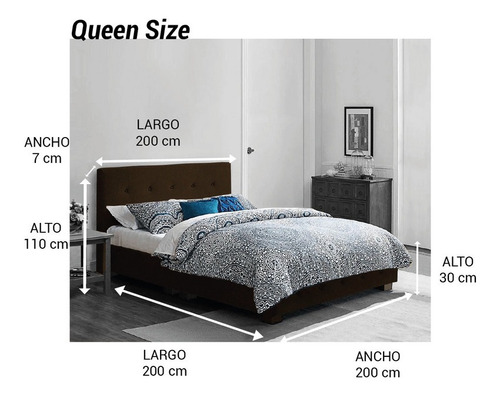Set Recámara Nick Queen Size Suede Chocolate Pieza Alcoba