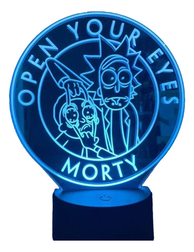 Lampara 3d Led Ricky Y Morty Open Yours Eyes  7 Colores