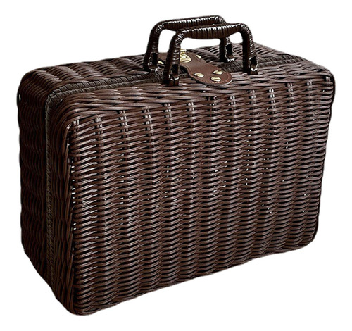 Maleta De Mimbre De Plástico Retro,caja De Maleta S Marrón