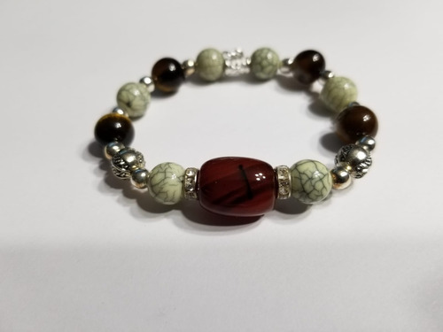 Pulsera De Cuentas Cristal Y Piedra Con 5 Dijes 