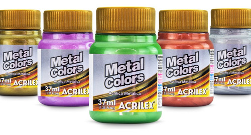 Kit 5 Tinta Acrílica Metálica Metal Colors 37ml Acrilex