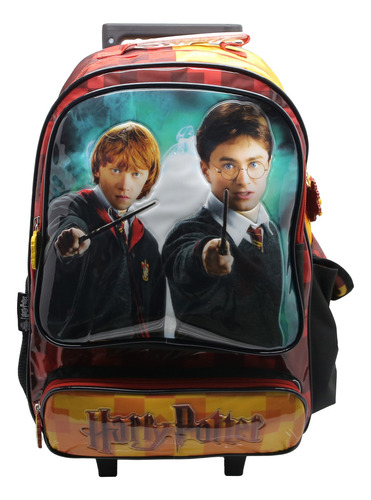 Mochila Escolar Cresko Harry Potter 18p Carrito Rueditas Color Harry y ron