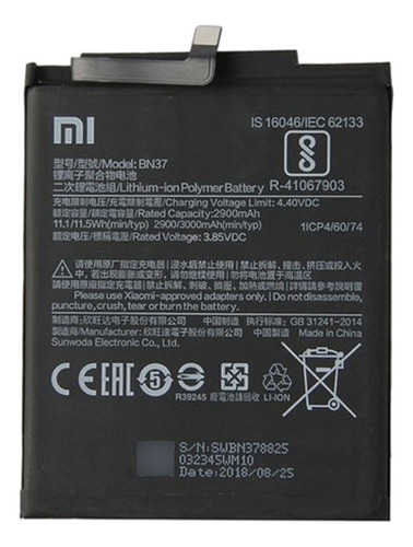 Bateria Xiaomi Redmi 6 Redmi 6a Bn37 Original Ramos Mejia