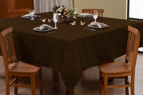 Toalha De Mesa Lisa 3.00mx1.40m Jacquard Adamascado Luxo Cor Liso Tabaco