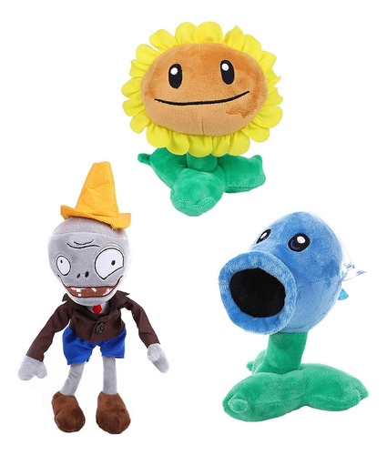 Set De 3 Plantas Y Zombis De Peluche Vs. Juguete Zombie Cone